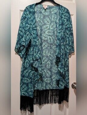 Blue Teal Wolf-Print Kimono Style Top